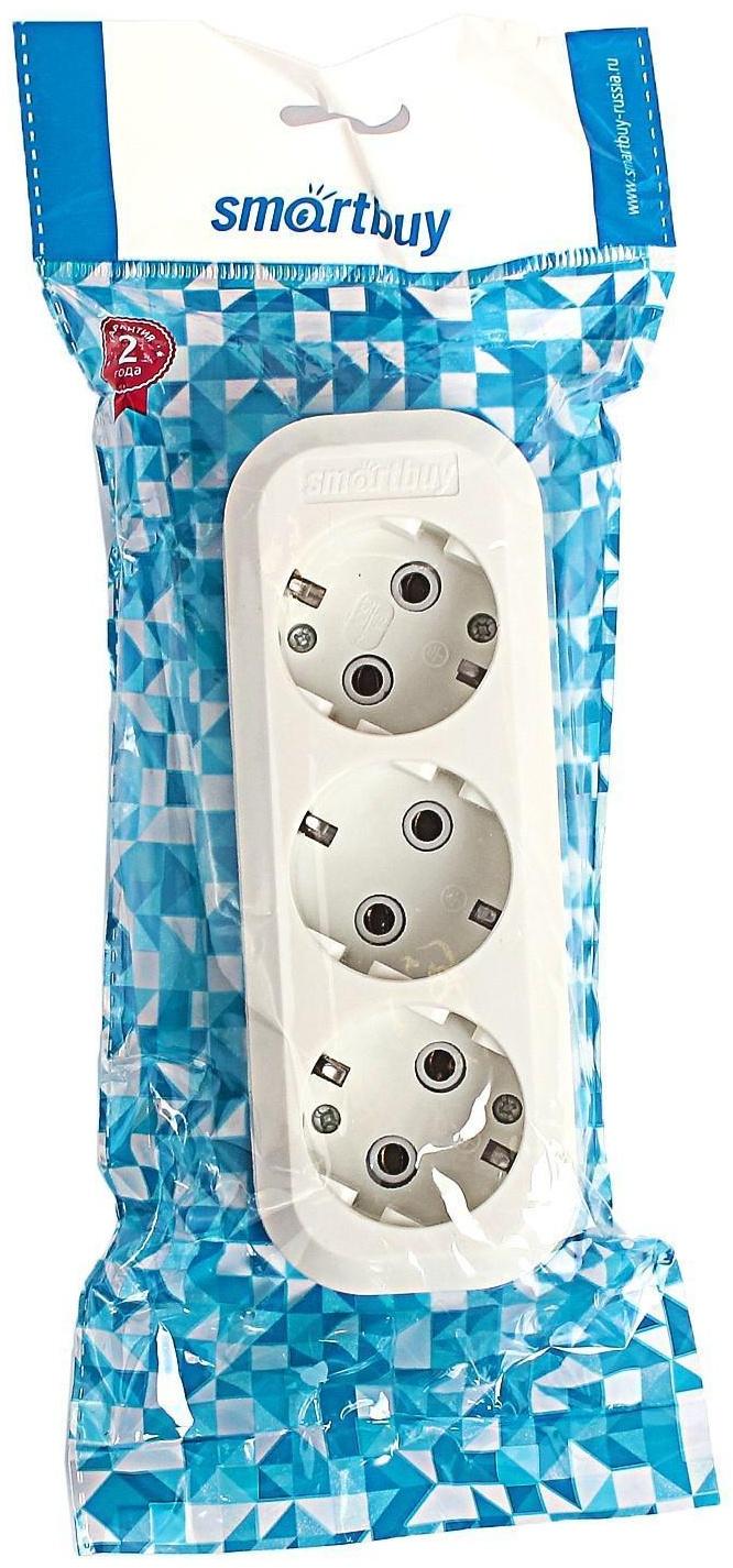 Колодка Smartbuy, 3 розетки, 16 А, 3500 Вт, с з/к, белая