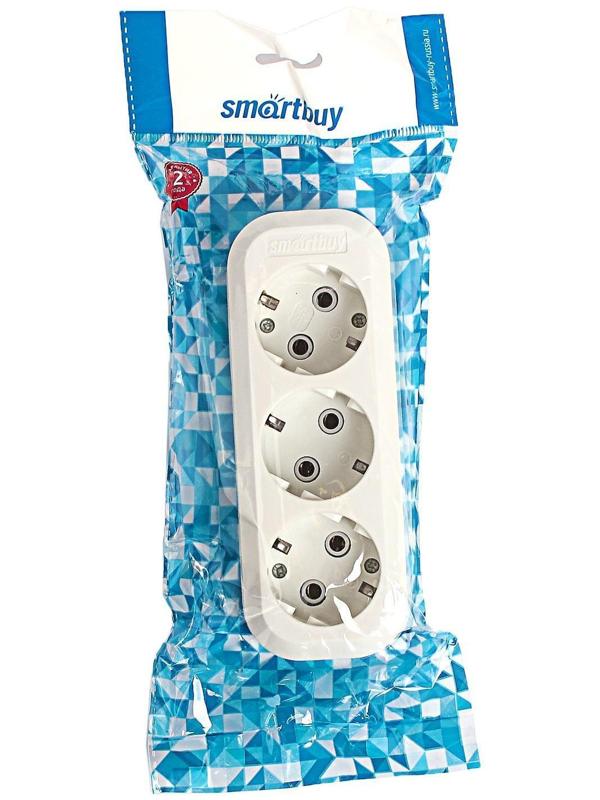 Колодка Smartbuy, 3 розетки, 16 А, 3500 Вт, с з/к, белая