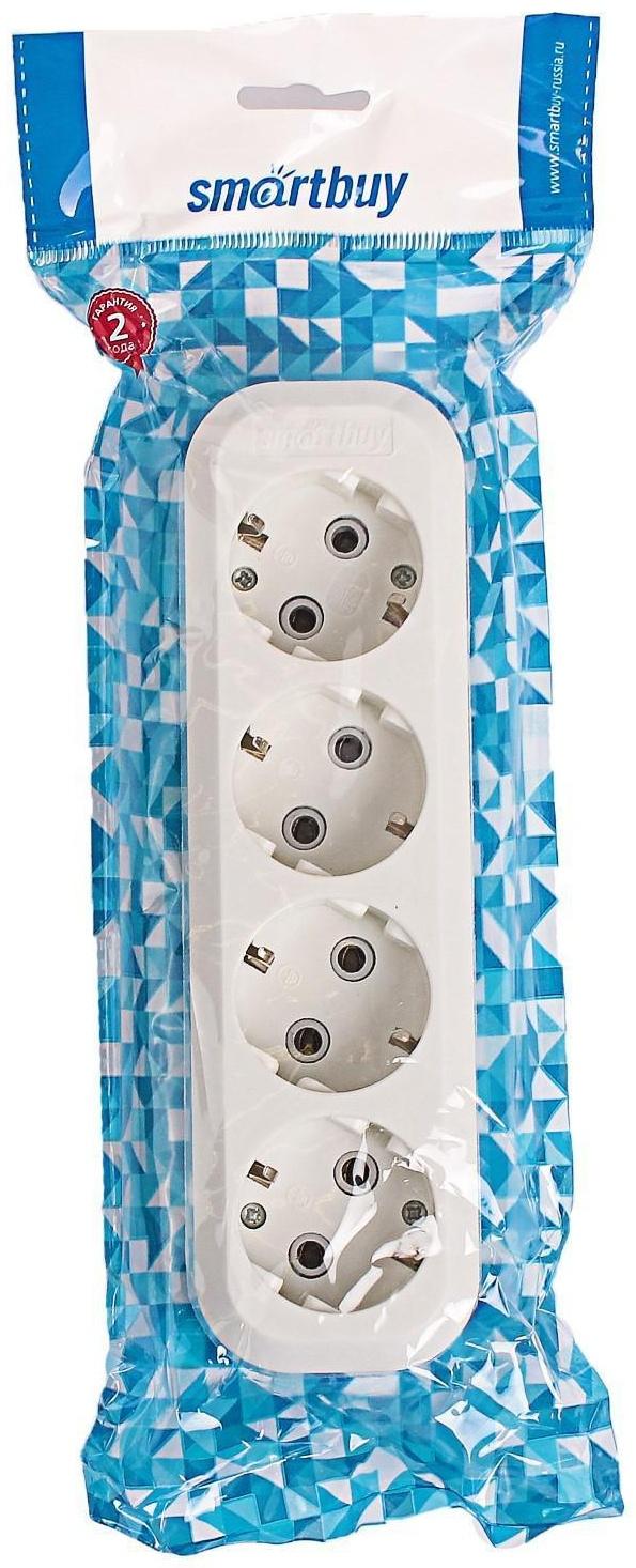 Колодка Smartbuy, 4 розетки, 16 А, 3500 Вт, с з/к, белая
