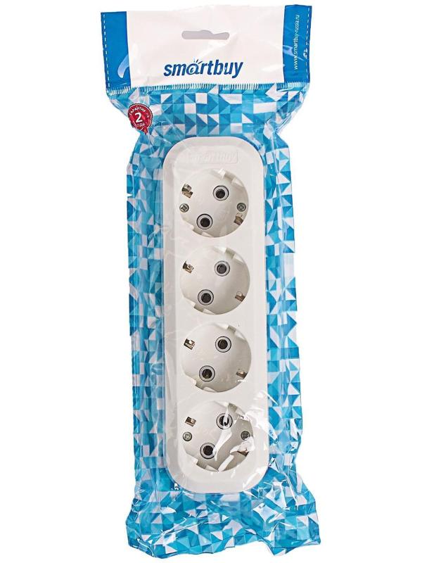 Колодка Smartbuy, 4 розетки, 16 А, 3500 Вт, с з/к, белая