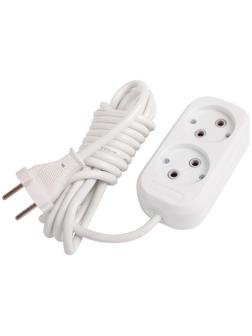 Удлинитель Smartbuy, 2 розетки, 3 м, 10 А, 2200 Вт, ПВС 2х1 мм2, без з/к, белый