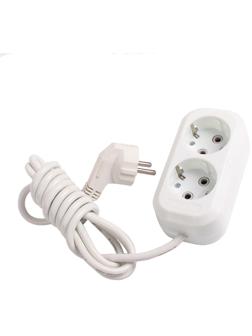 Удлинитель Smartbuy, 2 розетки, 2 м, 16 А, 3500 Вт, ПВС 3х1 мм2, с з/к, белый