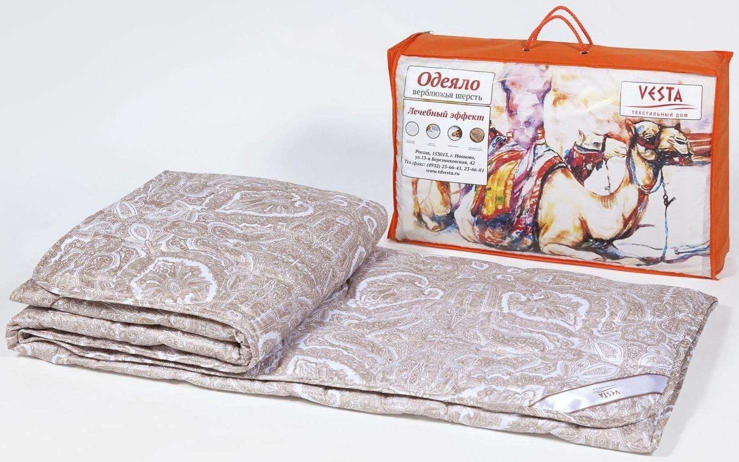 Одеяло облегченное 140х205 см, шерсть верблюда, ткань тик, п/э 100%