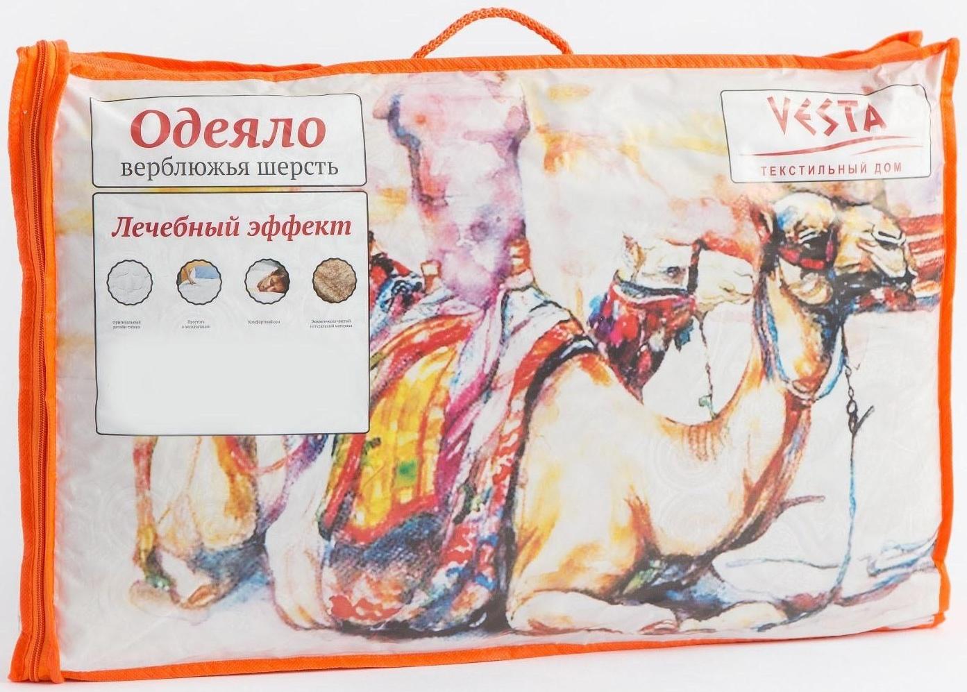 Одеяло облегченное 140х205 см, шерсть верблюда, ткань тик, п/э 100%