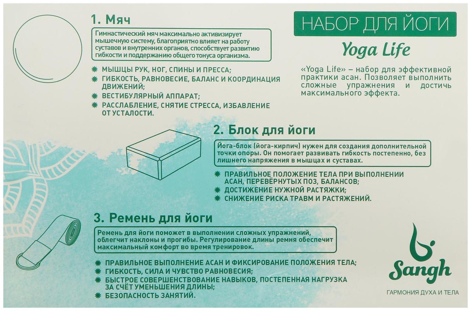 Набор для йоги (блок+ремень+мяч), цвет фиолетовый