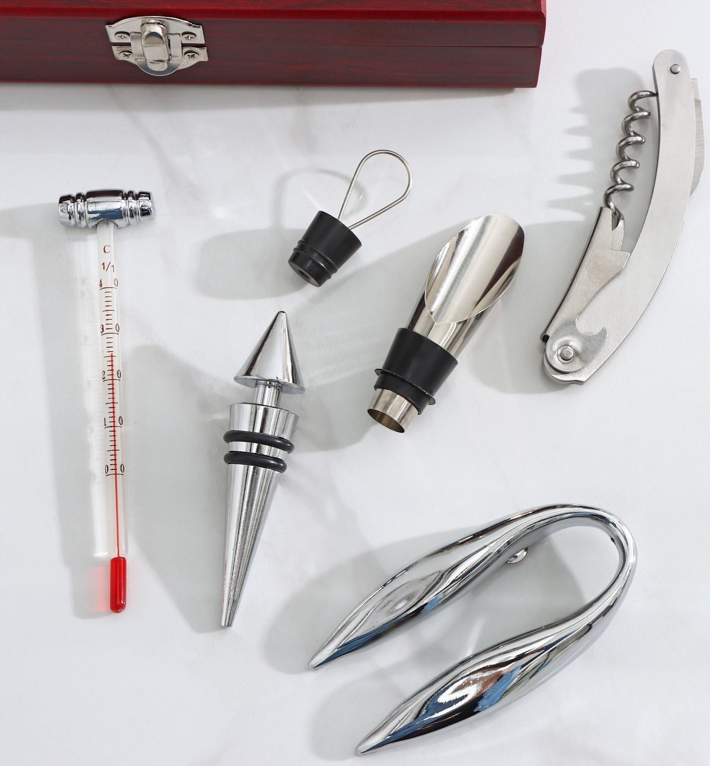 Набор для вина, 5 предметов: штопор, нож для срезания фольги, пробка, каплеуловитель, термометр