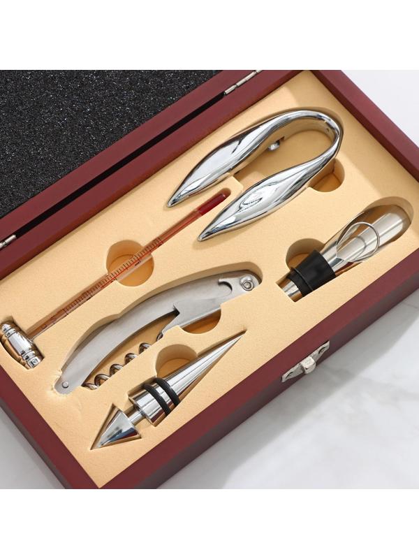 Набор для вина, 5 предметов: штопор, нож для срезания фольги, пробка, каплеуловитель, термометр