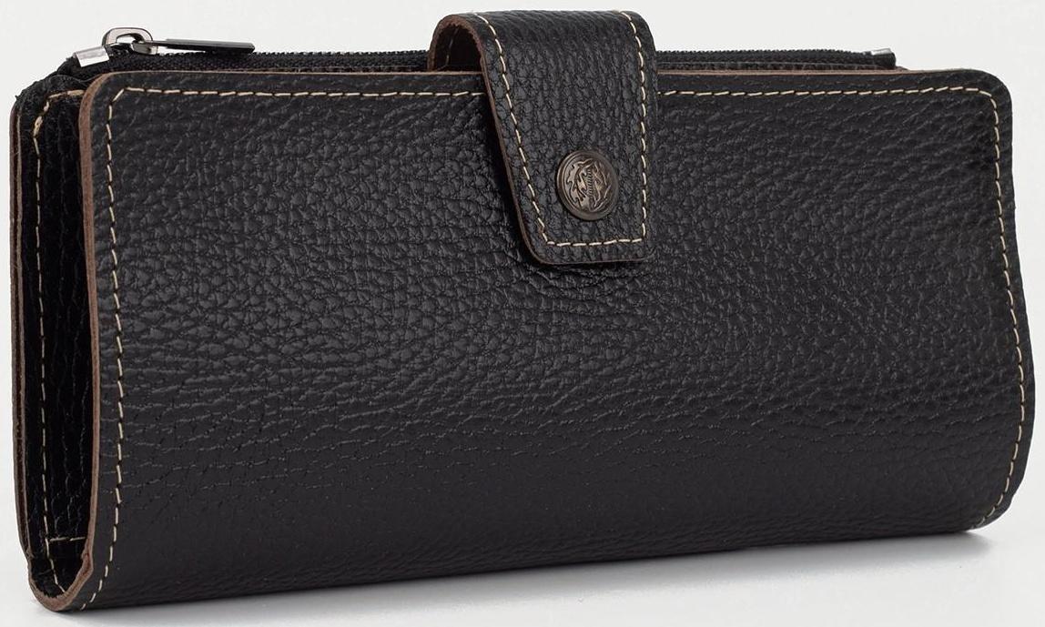 Портмоне на кнопке, для купюр, для карт, для монет, цвет чёрный