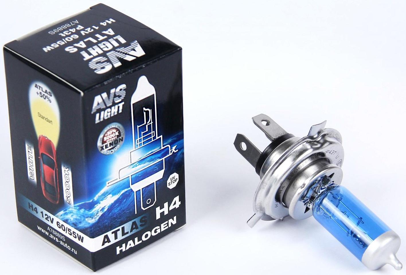 Галогенная лампа AVS ATLAS BOX, H4, 12 В, 60/55 Вт, 5000К, 1 шт