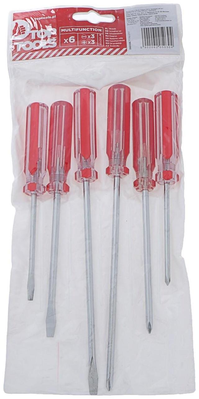 Отвёртки Top Tools, набор 6 шт, пластиковая рукоятка, 3 × SL, 3 × PH