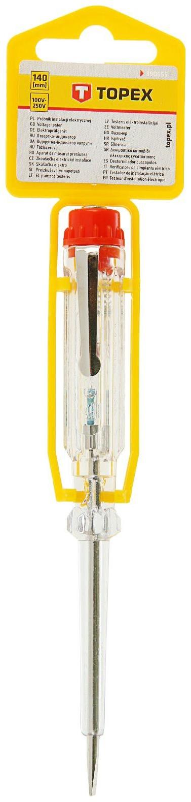 Отвёртка индикатор напряжения TOPEX, 140 мм, 220-250 В, профилированная рукоятка, прозрачная