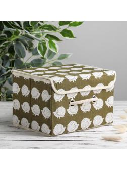 Короб стеллажный для хранения с крышкой «Ёжики», 25×20×17 см, цвет зелёный