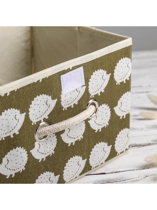 Короб стеллажный для хранения с крышкой «Ёжики», 25×20×17 см, цвет зелёный