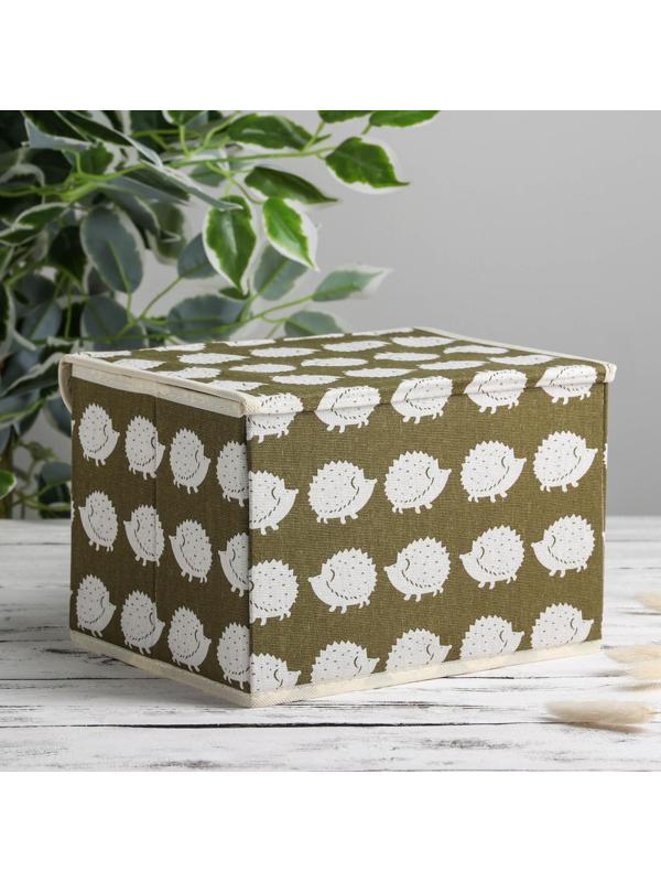 Короб стеллажный для хранения с крышкой «Ёжики», 25×20×17 см, цвет зелёный