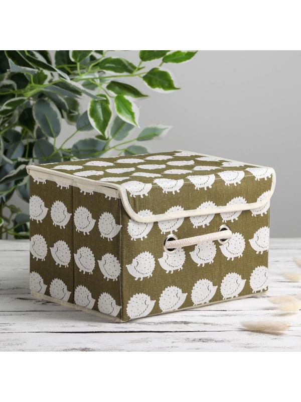 Короб стеллажный для хранения с крышкой «Ёжики», 25×20×17 см, цвет зелёный