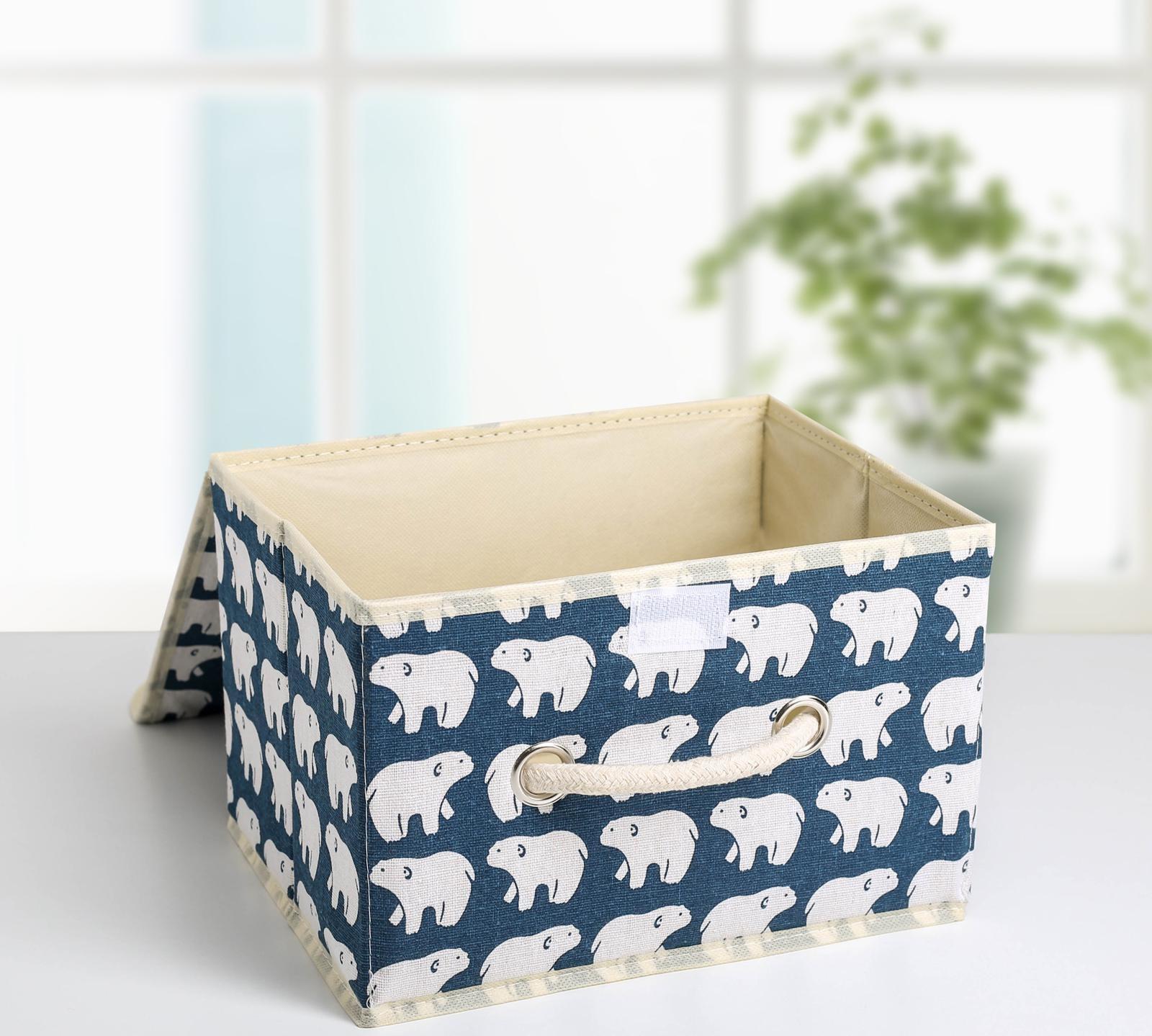 Короб стеллажный для хранения с крышкой «Северные мишки», 25×20×17 см, цвет синий