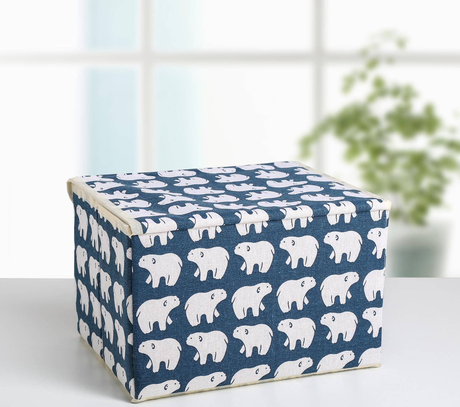 Короб стеллажный для хранения с крышкой «Северные мишки», 25×20×17 см, цвет синий