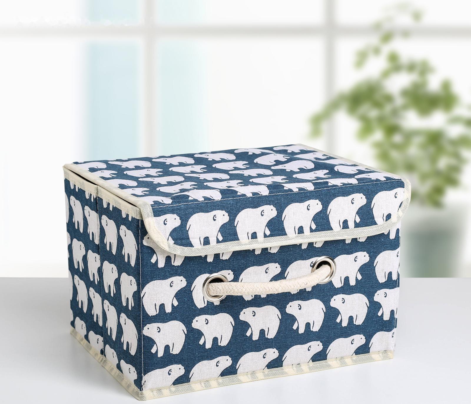 Короб стеллажный для хранения с крышкой «Северные мишки», 25×20×17 см, цвет синий