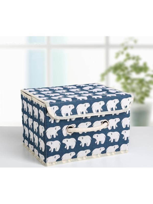 Короб стеллажный для хранения с крышкой «Северные мишки», 25×20×17 см, цвет синий