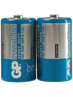 Батарейка солевая GP PowerPlus Heavy Duty, D, R20-2S, 1.5В, спайка, 2 шт.