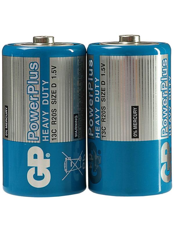 Батарейка солевая GP PowerPlus Heavy Duty, D, R20-2S, 1.5В, спайка, 2 шт.