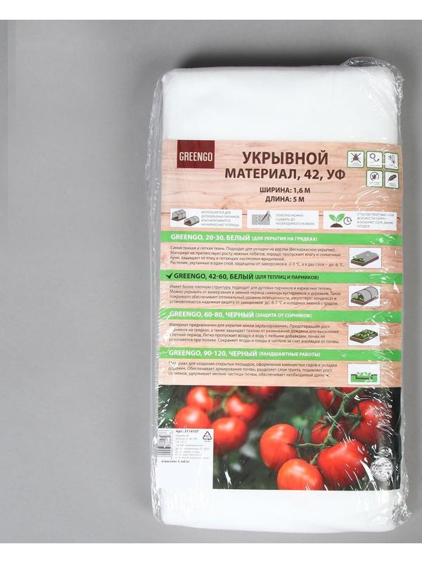 Материал укрывной, 5 × 1.6 м, плотность 42 г/м², с УФ-стабилизатором, белый, Greengo, Эконом 20%