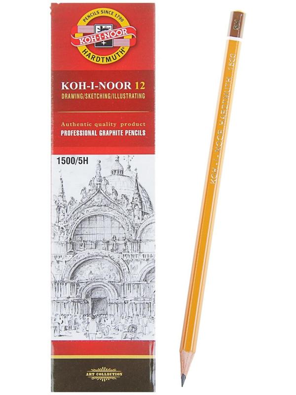 Карандаш чернографитный Koh-I-Noor 1500 5H, профессиональный, лакированный корпус