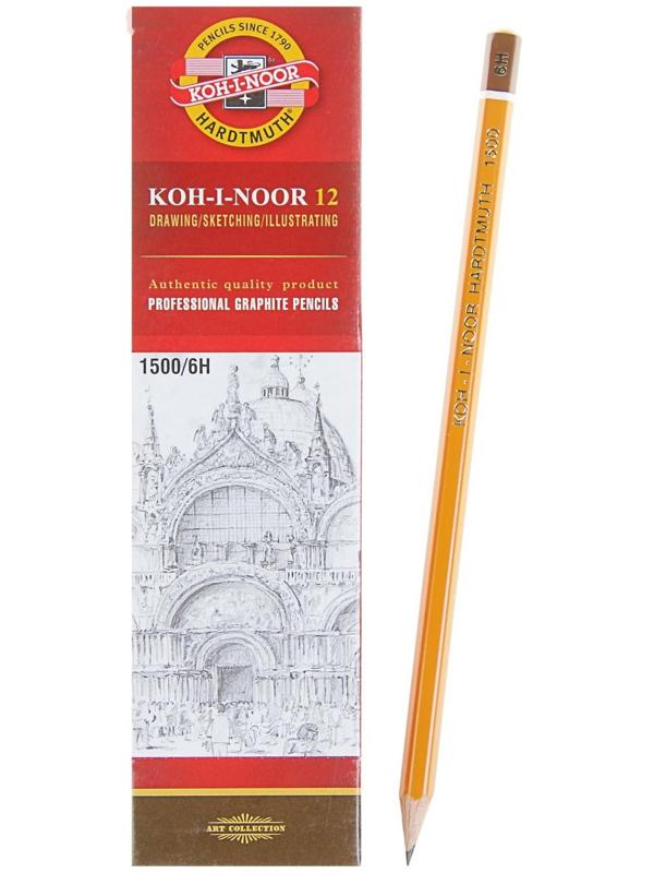 Карандаш чернографитный Koh-I-Noor 1500 6H, профессиональный, лакированный корпус