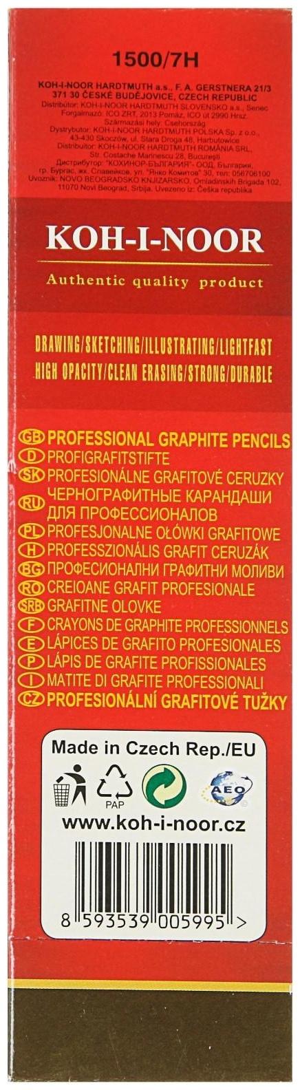 Карандаш чернографитный Koh-I-Noor 1500 7H, профессиональный, лакированный корпус