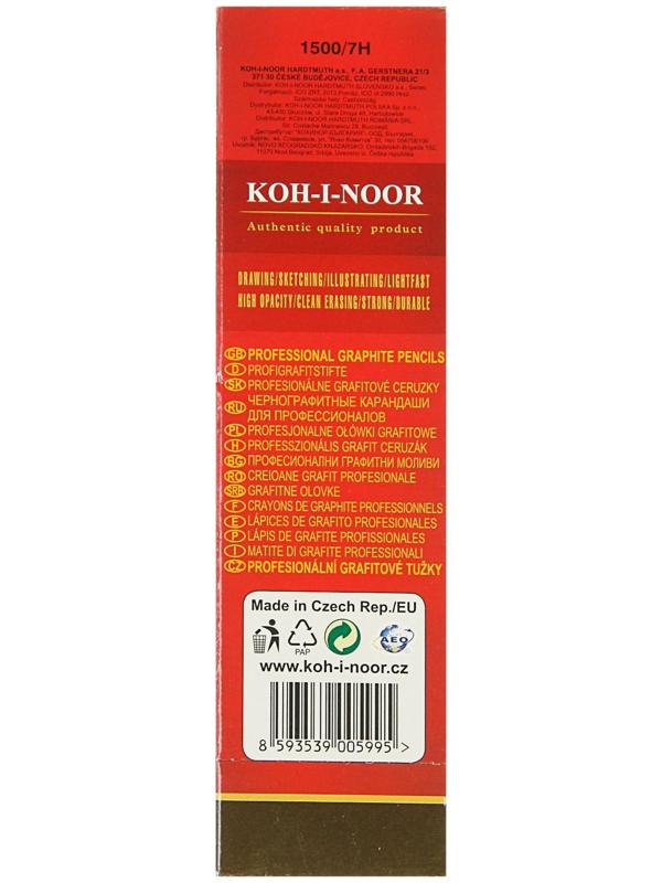 Карандаш чернографитный Koh-I-Noor 1500 7H, профессиональный, лакированный корпус