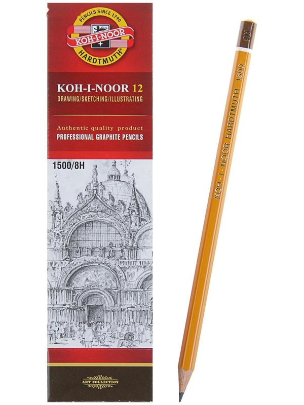 Карандаш чернографитный Koh-I-Noor 1500 8H, профессиональный, лакированный корпус