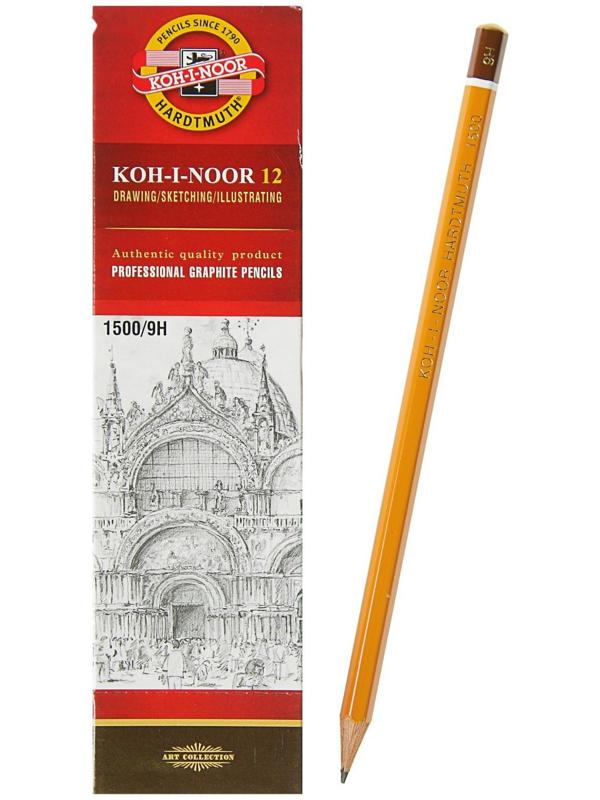 Карандаш чернографитный Koh-I-Noor 1500 9H, профессиональный, лакированный корпус