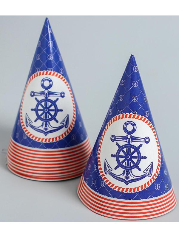 Набор бумажной посуды «С днём рождения», морской якорь: 6 тарелок, 6 стаканов, 6 колпаков, 1 гирлянда