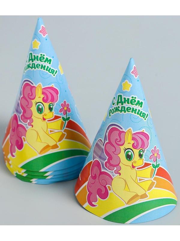 Набор бумажной посуды «С днём рождения», пони: 6 тарелок, 6 стаканов, 6 колпаков, 1 гирлянда