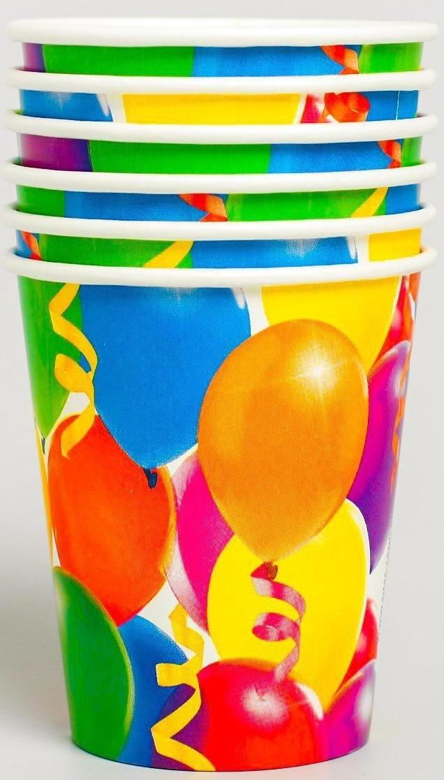 Набор бумажной посуды «С днём рождения», 6 тарелок, 6 стаканов, 6 колпаков, 1 гирлянда