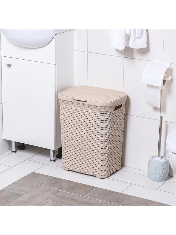 Корзина бельевая с крышкой «Ротанг», 40 л, 37×29,5×48 см, цвет латте