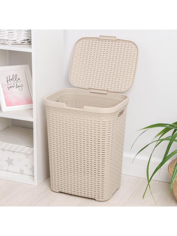 Корзина бельевая с крышкой «Ротанг», 40 л, 37×29,5×48 см, цвет латте