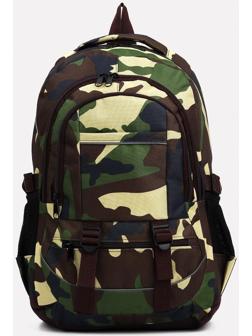 Рюкзак туристический, 2 отдела на молниях, 5 наружных карманов, цвет камуфляж/хаки