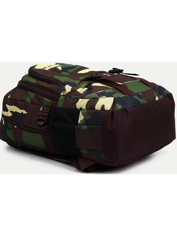 Рюкзак туристический, 2 отдела на молниях, 5 наружных карманов, цвет камуфляж/хаки