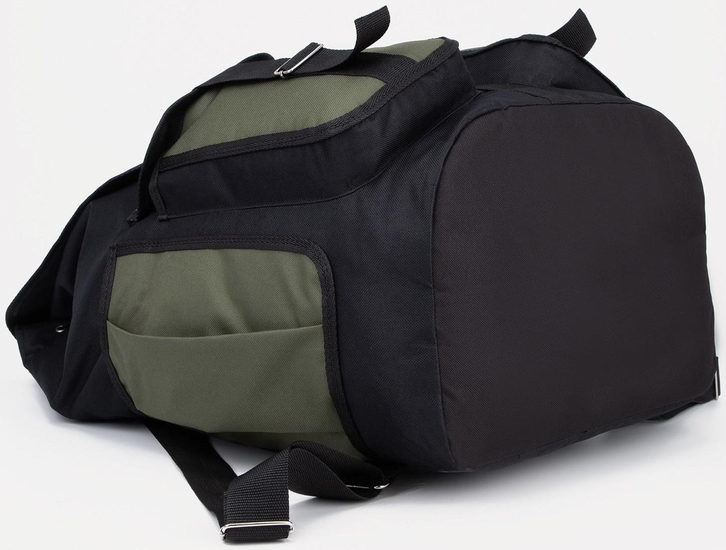 Рюкзак туристический на шнурке, 55 л, 3 наружных кармана, цвет чёрный/хаки