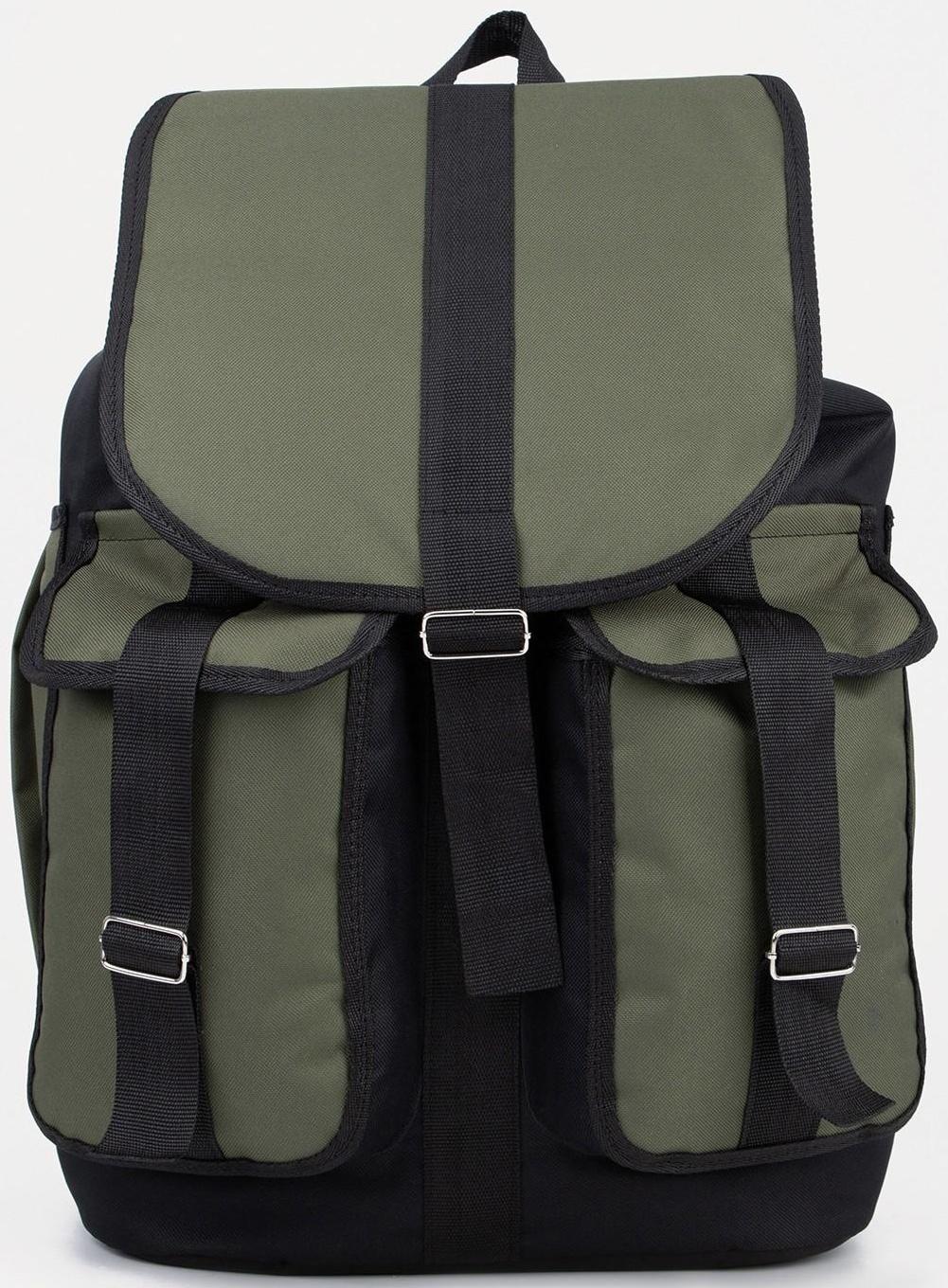 Рюкзак туристический на шнурке, 55 л, 3 наружных кармана, цвет чёрный/хаки