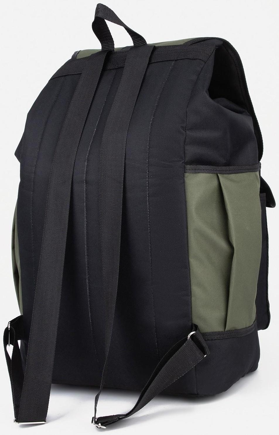 Рюкзак туристический на шнурке, 55 л, 3 наружных кармана, цвет чёрный/хаки