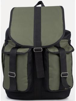 Рюкзак туристический на шнурке, 55 л, 3 наружных кармана, цвет чёрный/хаки