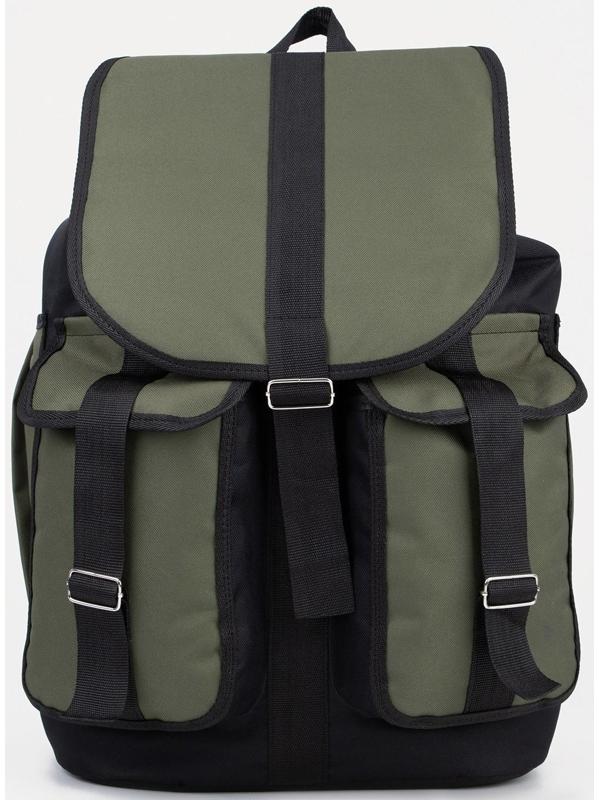 Рюкзак туристический на шнурке, 55 л, 3 наружных кармана, цвет чёрный/хаки