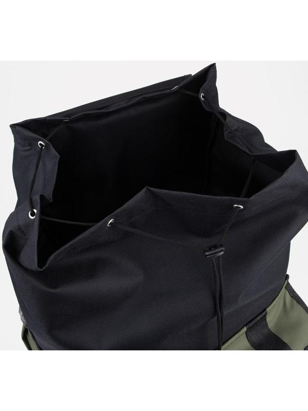 Рюкзак туристический на шнурке, 55 л, 3 наружных кармана, цвет чёрный/хаки