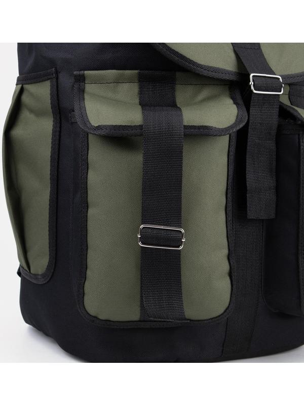 Рюкзак туристический на шнурке, 55 л, 3 наружных кармана, цвет чёрный/хаки