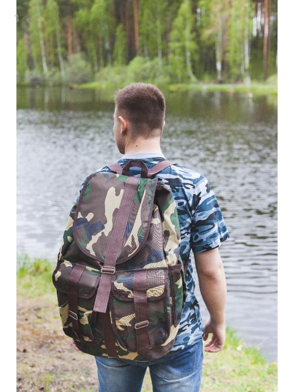 Рюкзак туристический, 55 л, отдел на шнурке, 3 наружных кармана, цвет хаки