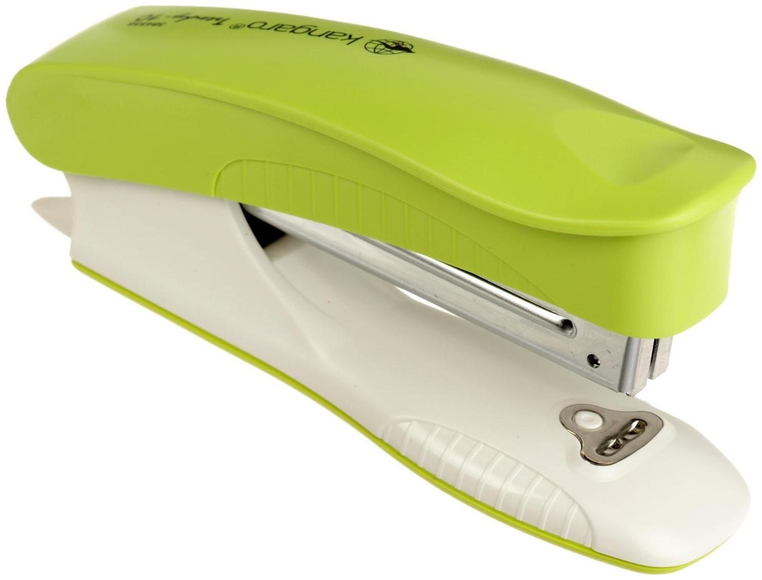 Степлер Kangaro Trendy № 10, до 15 листов, встроенный антистеплер, зелёный