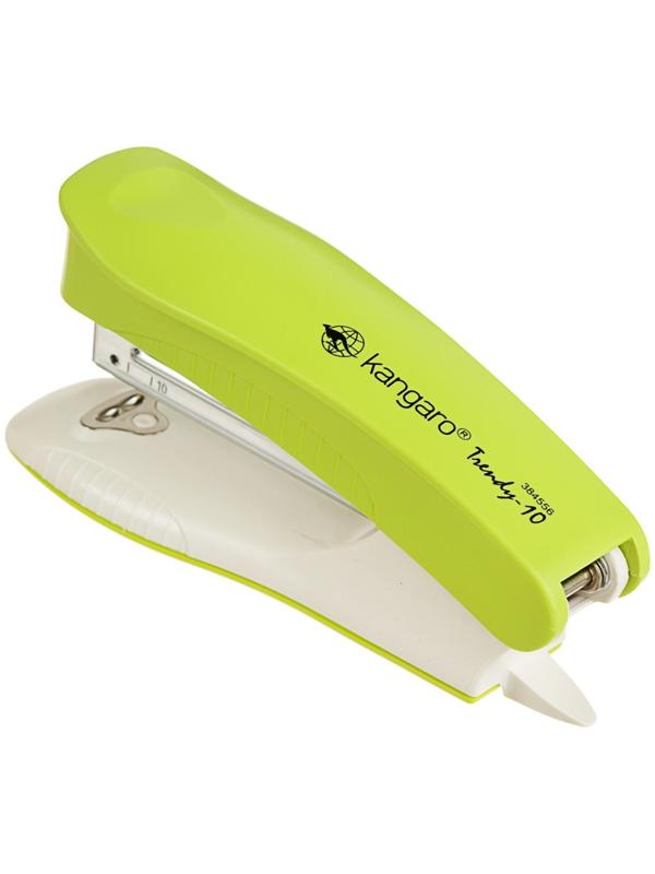 Степлер Kangaro Trendy № 10, до 15 листов, встроенный антистеплер, зелёный
