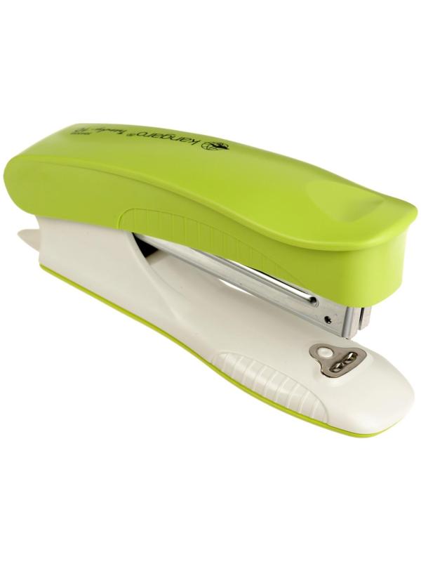 Степлер Kangaro Trendy № 10, до 15 листов, встроенный антистеплер, зелёный